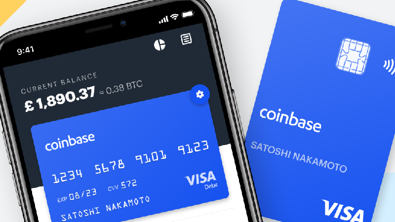 Cartão de débito Coinbase.
