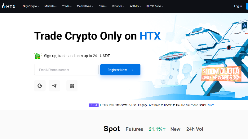 HTX Bolsa de criptografia de taxa baixa.
