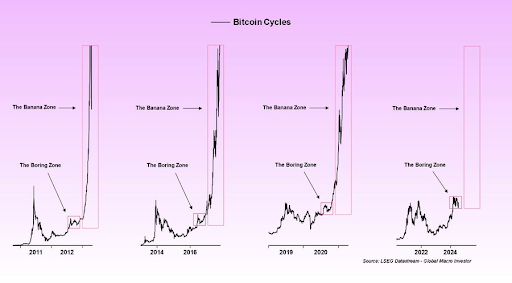 Gráfico do ciclo do Bitcoin de 2011 a 2024
